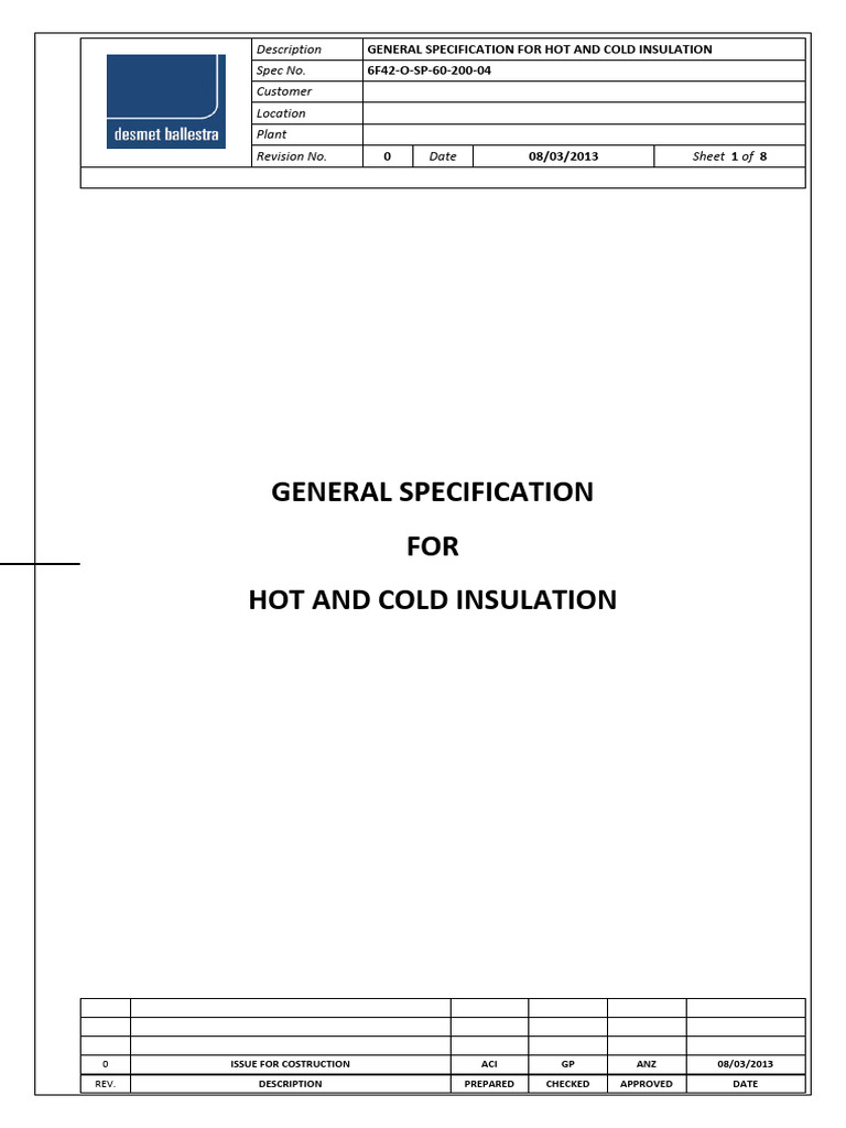 Hot and Cold Insulation Specification | PDF | Specification (Technical ...