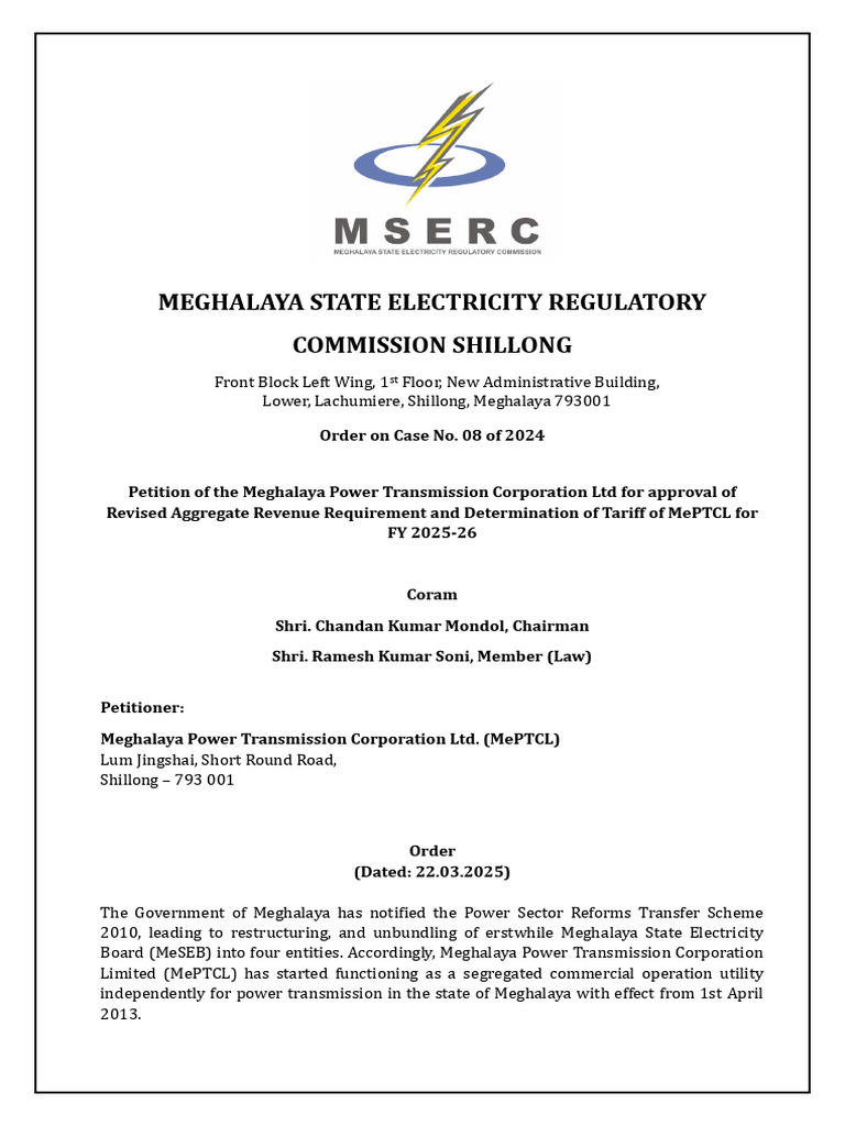 MePTCL ARR & Tariff Order FY 2025-26 | PDF | Depreciation | Equity ...