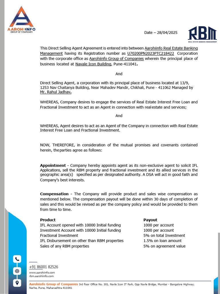 DSA Agreement - Aarambh Finserv | PDF | Business Law | Justice
