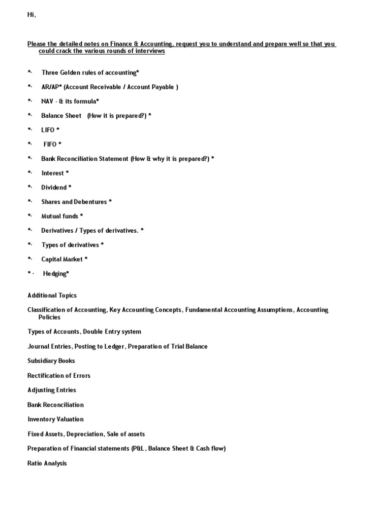 Finance Interview Prep: Key Accounting Concepts | PDF | Debits And ...
