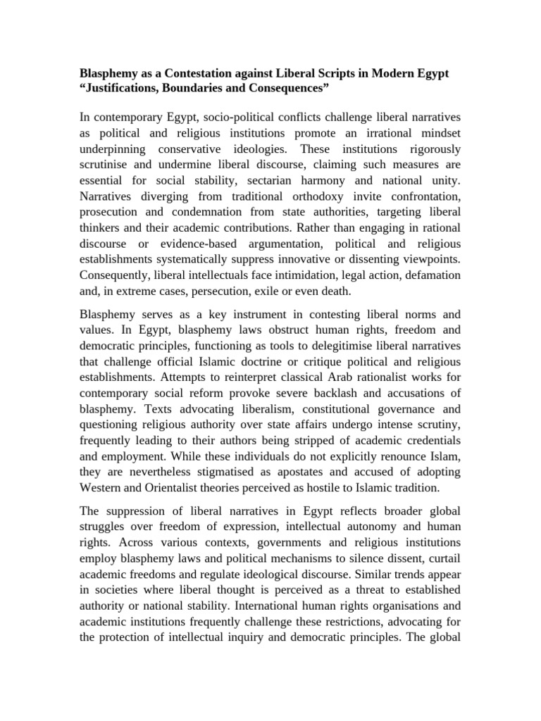 (Abstract) Blasphemy As A Contestation Against Liberal Scripts ...