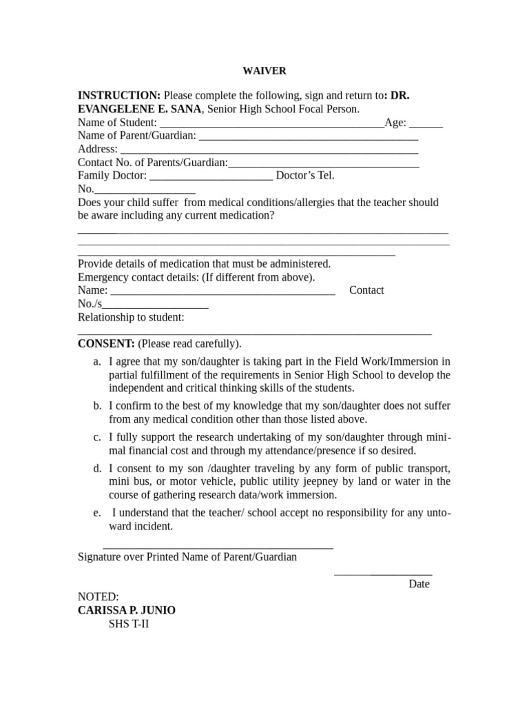 Senior High School Waiver and Clearance | PDF