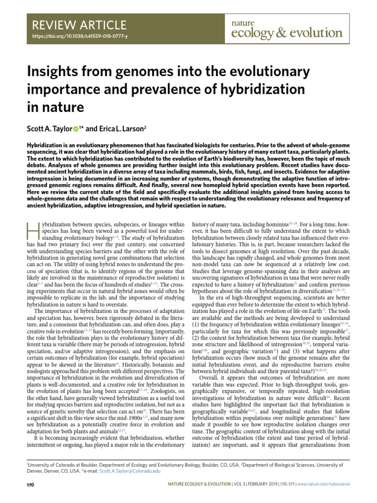 10.1038@s41559 018 0777 y | PDF | Hybrid (Biology) | Evolution