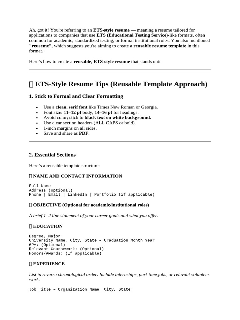 Creating an ETS-Style Resume Template | PDF | Résumé | Software
