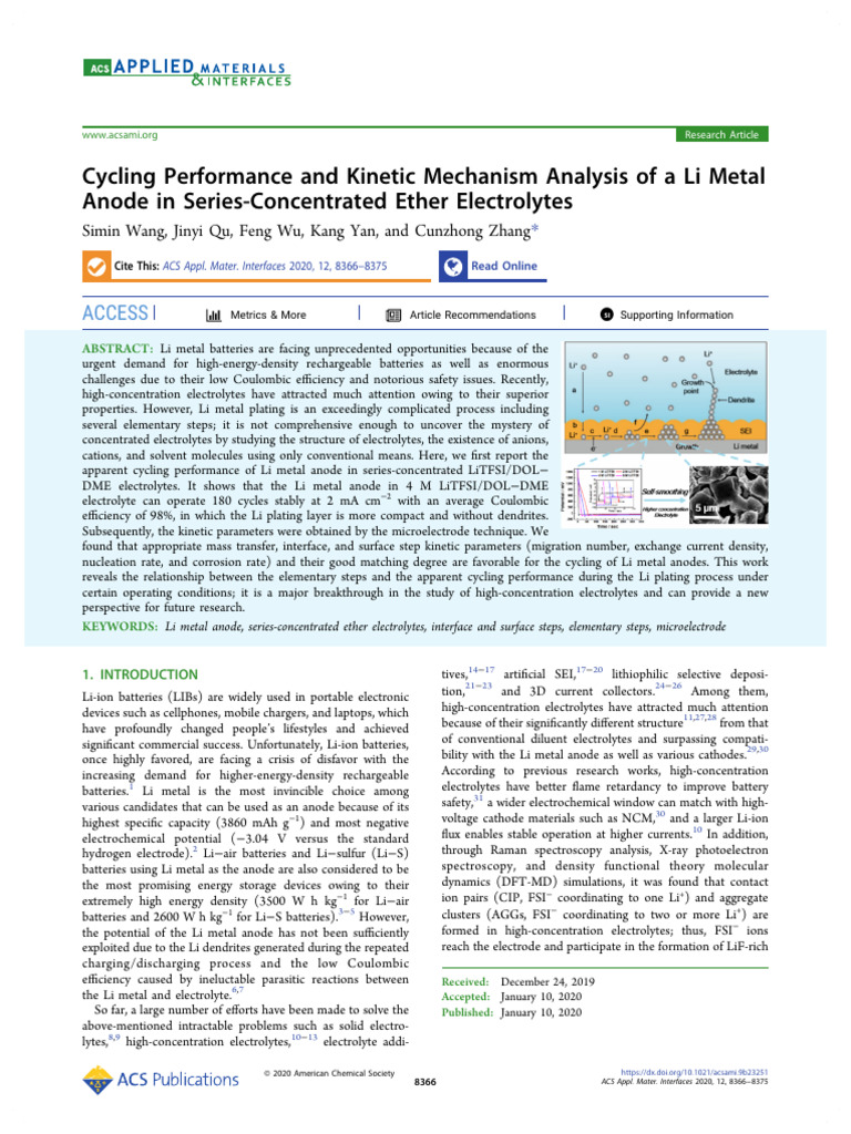 Li Metal Anode Performance in Electrolytes | PDF | Lithium Ion Battery ...