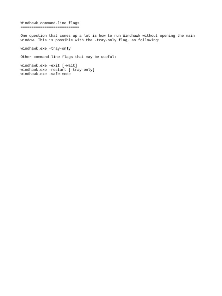 Windhawk Command-Line Flags Guide | PDF