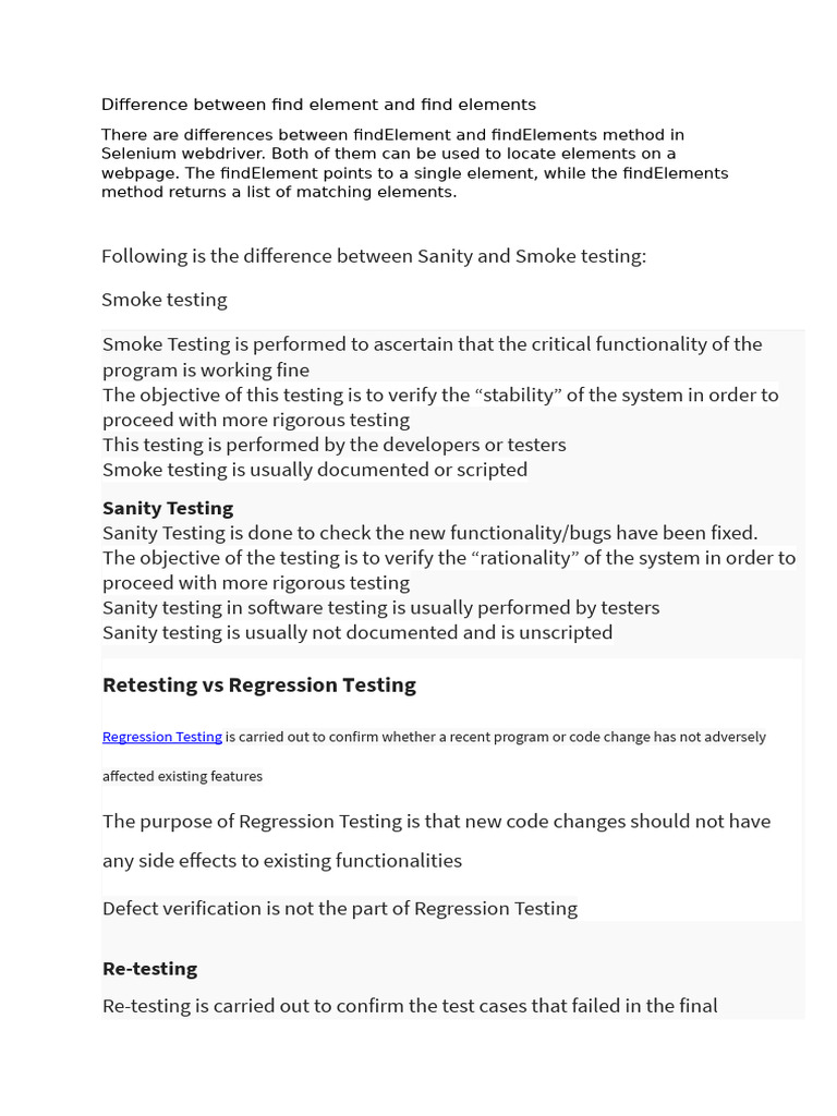 Difference Between Find Element and Find Elements | PDF | Software ...