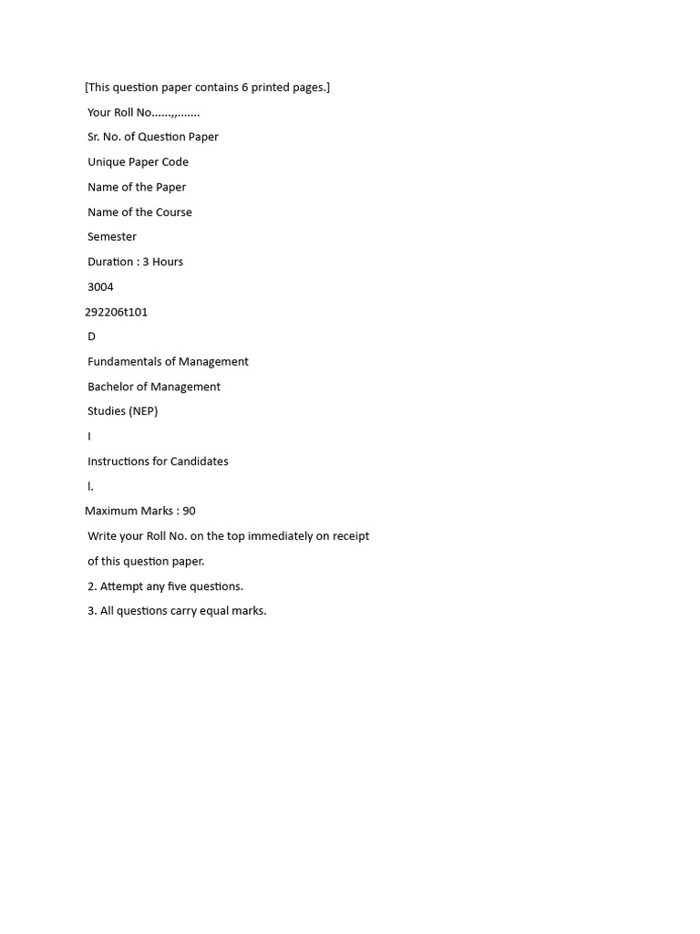 Management Fundamentals Exam Paper | PDF | Social Psychology | Business