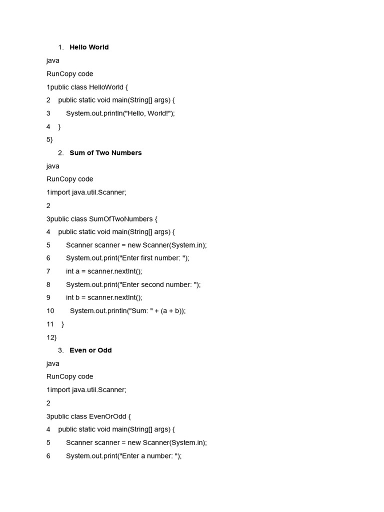 Java Programming Basics Examples | PDF | String (Computer Science ...
