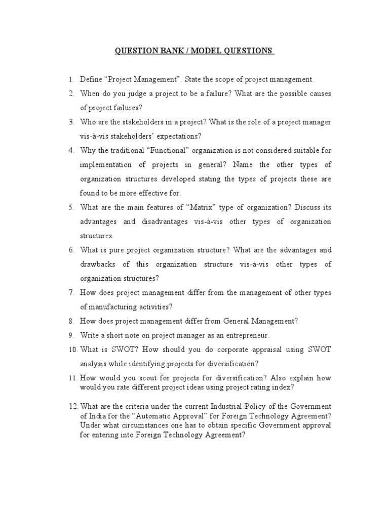 Project Management Question Bank Guide | PDF | Net Present Value ...