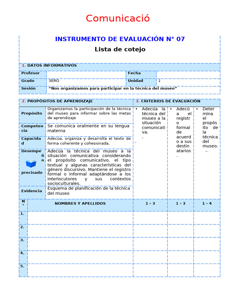 Evaluación Técnica del Museo en 3ero | PDF