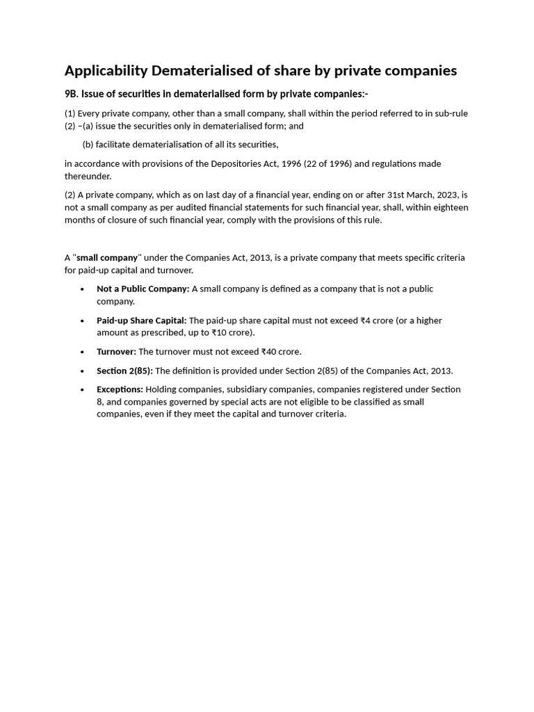 Dematerialisation Rules for Private Companies | PDF