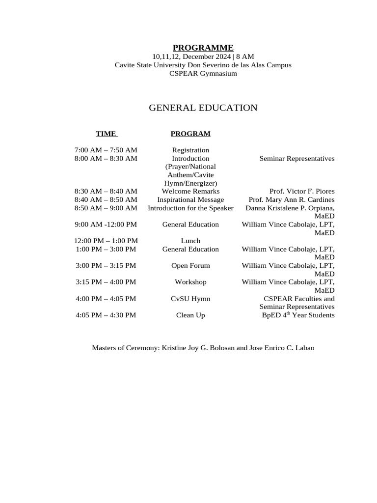 Cavite State University Seminar Program | PDF