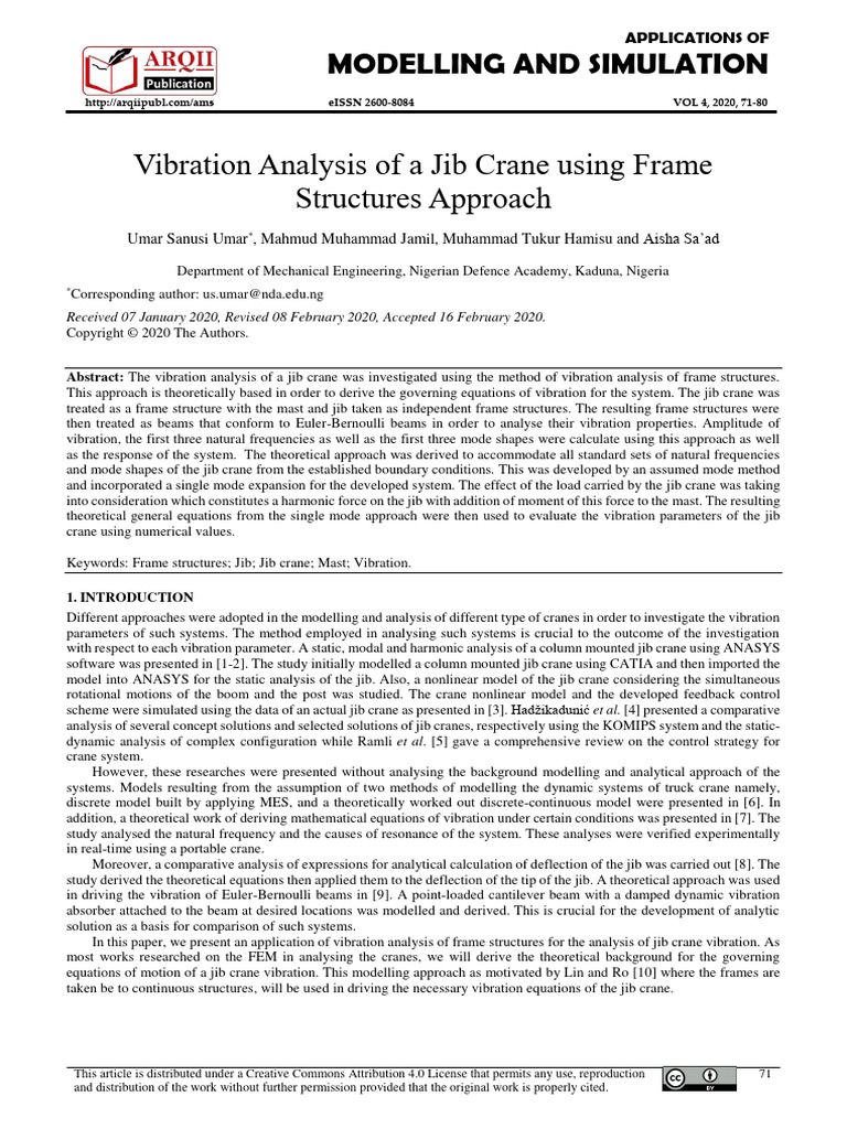 Jib Crane Vibration Analysis Using Frames | PDF | Normal Mode | Analysis