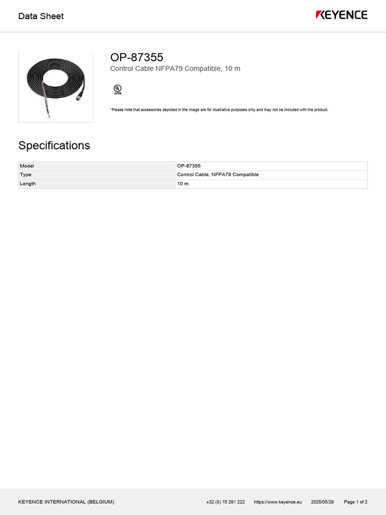 OP-87355 Control Cable Data Sheet | PDF