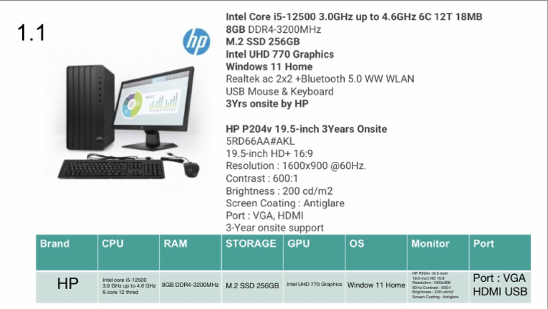 HP Intel Core i5 Desktop Specs | PDF
