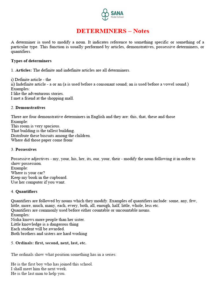 Understanding Determiners and Agreement | PDF | Grammatical Number | Plural