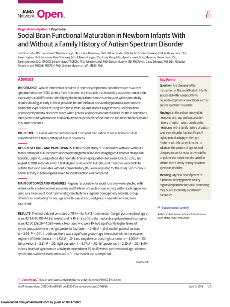 Social Brain Functional Maturation in Newborn Infants With and Without ...