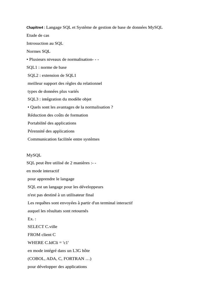 Introduction au SQL et MySQL | PDF | SQL | Langage de programmation