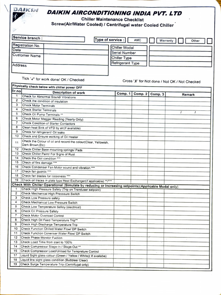 Chiller Maintenance Checklist Report | PDF | Gases | Gas Technologies