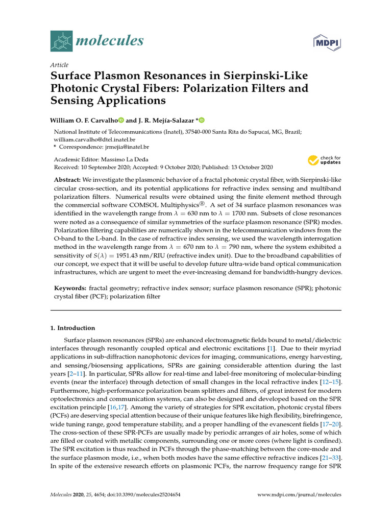 05 - Molecules 25 (20), 4654, 2020 | PDF | Surface Plasmon Resonance ...