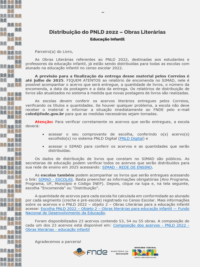 Distribuição PNLD 2022 Educação Infantil | PDF | Pré-escola | Escolas