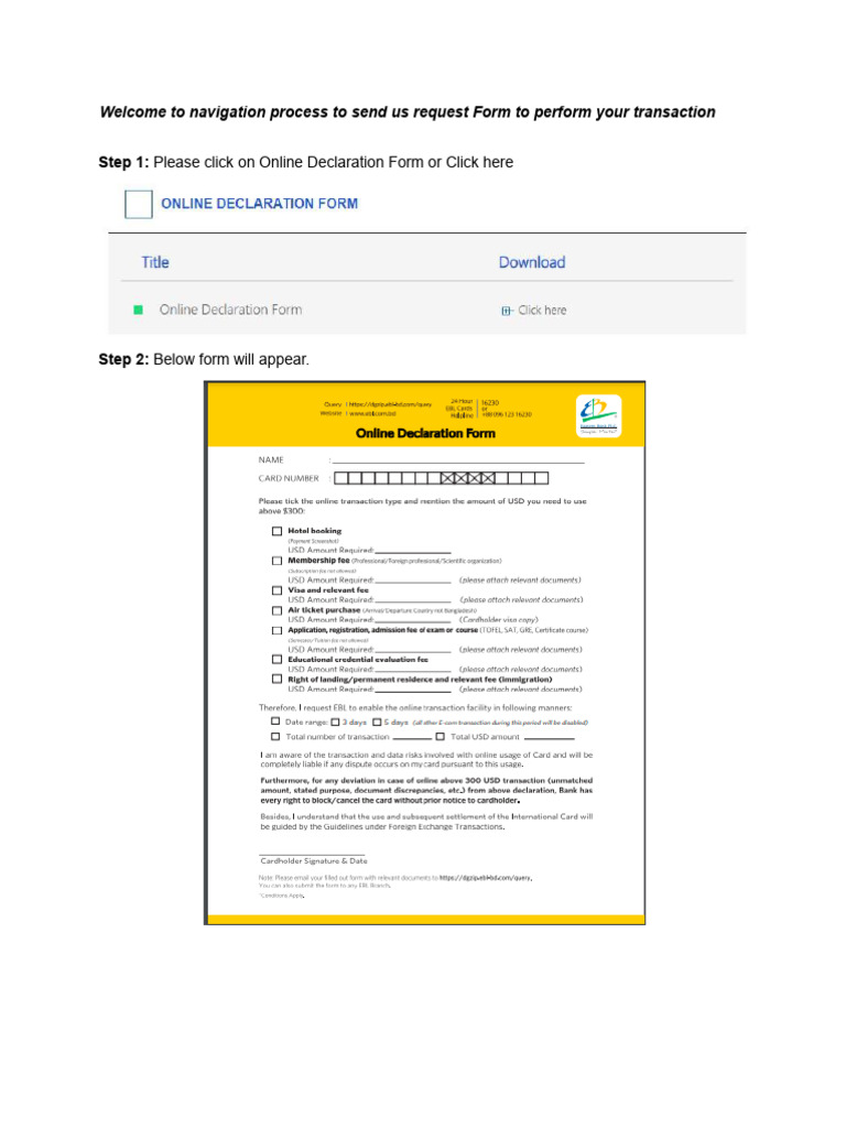 Process Manual of Sending Online Declaration Form | PDF