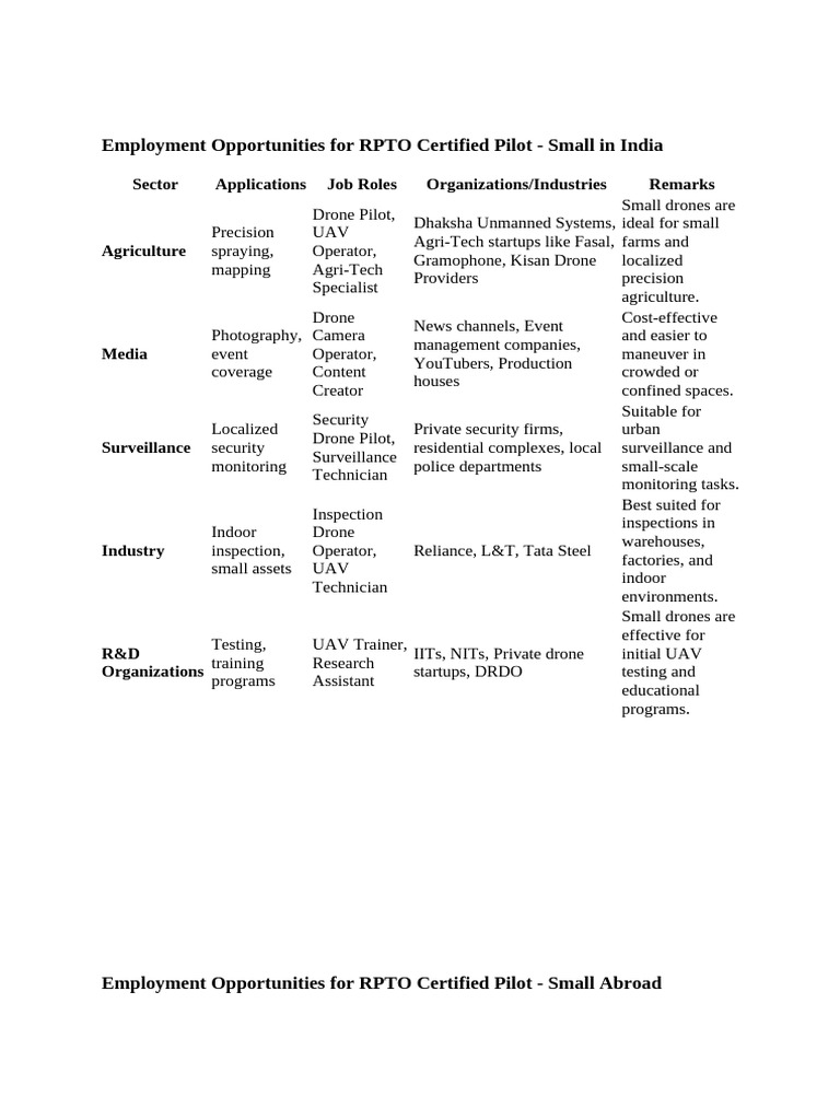 Employment Opportunities in India For RPTO Certified Pilot (Small and ...