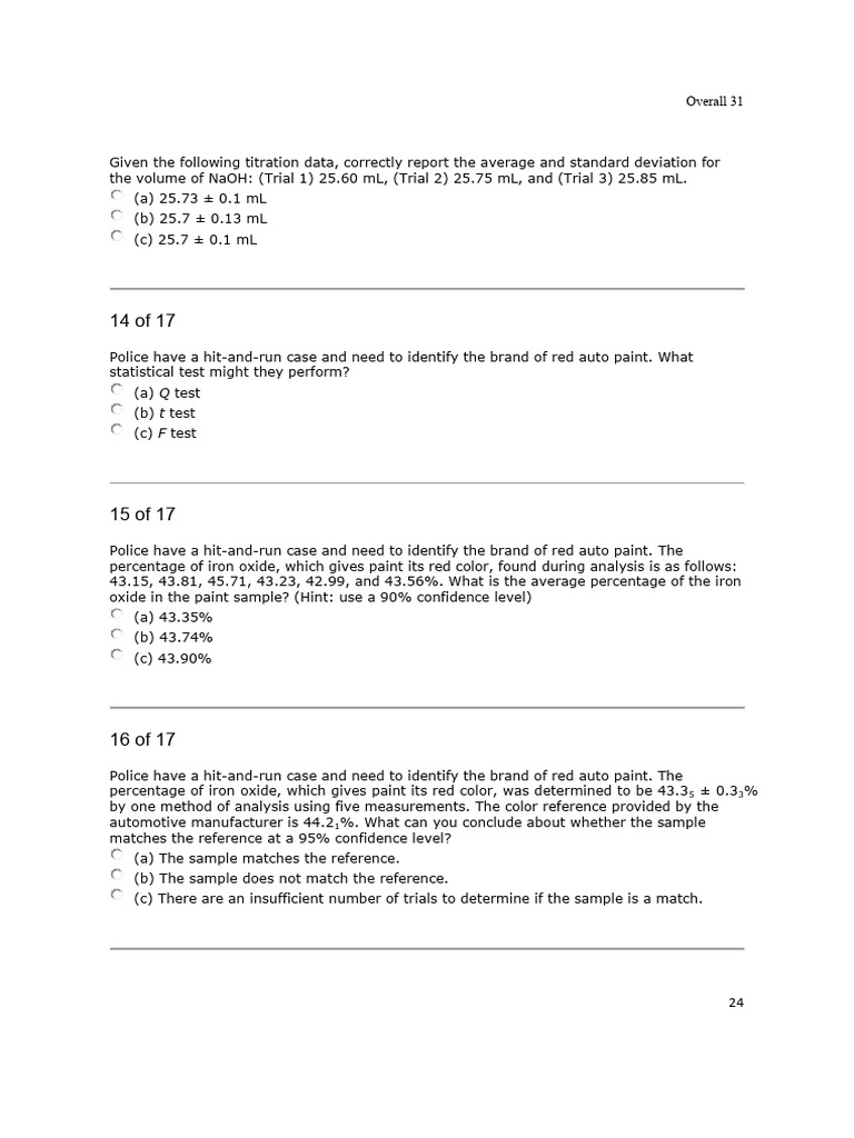 Analytical Chemistry Practice MCQs | PDF | Detection Limit | Manganese
