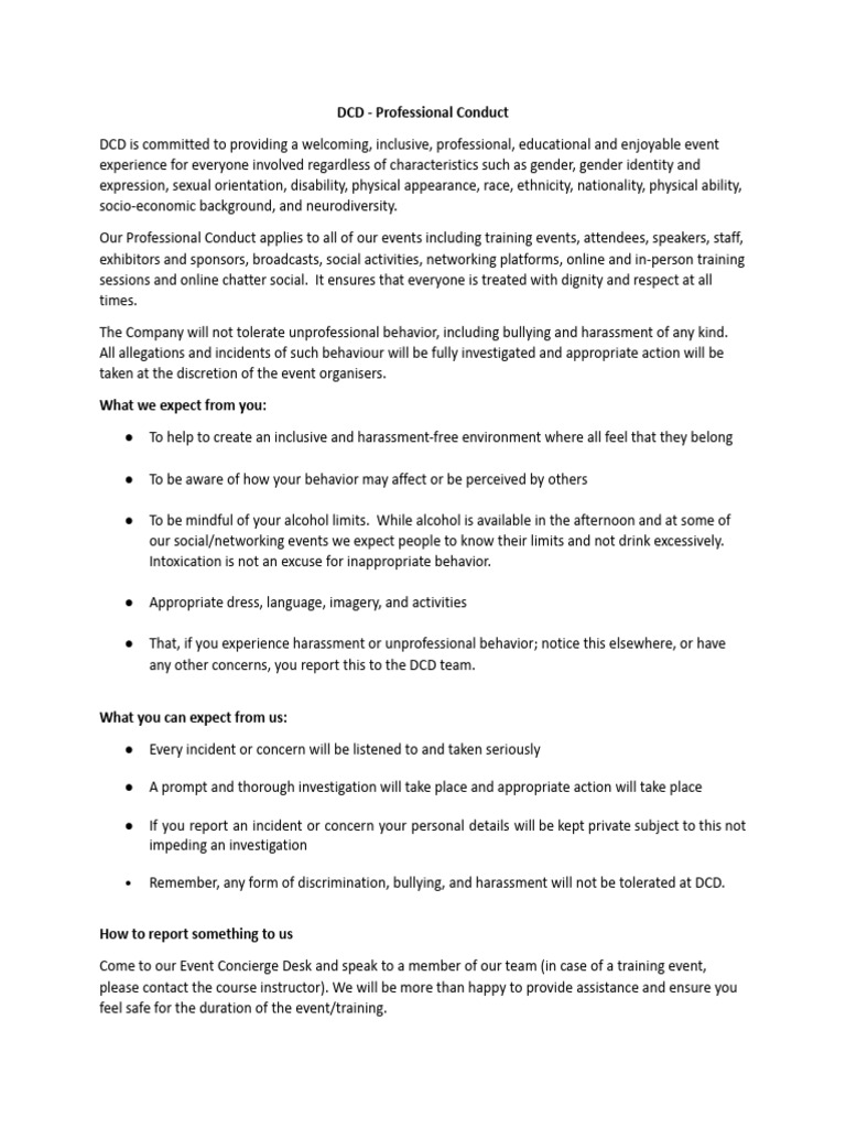 DCD Professional Conduct Guidelines | PDF | Harassment | Justice