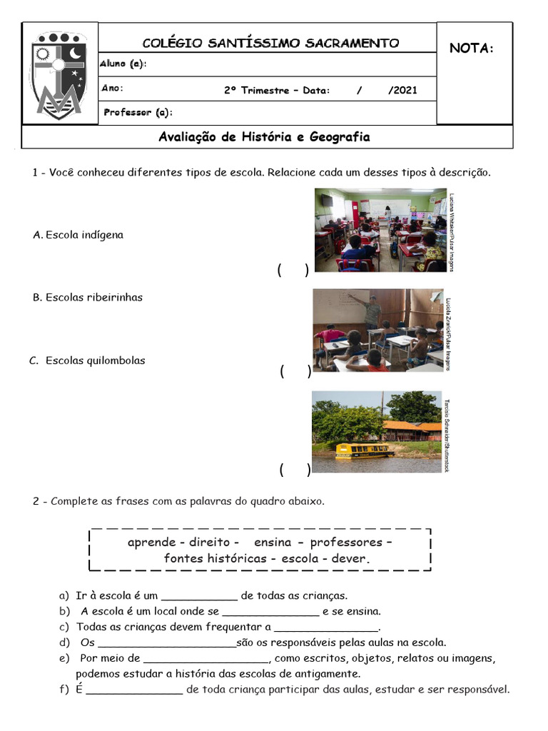 Atividades sobre Escolas Antigas e Atuais | PDF | Escolas