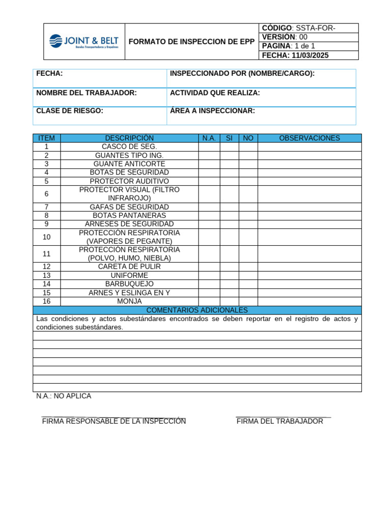 Inspección de EPP: Formato y Checklist | PDF