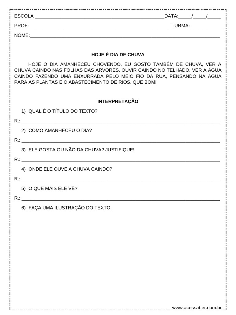 Interpretação: Um Dia de Chuva | PDF
