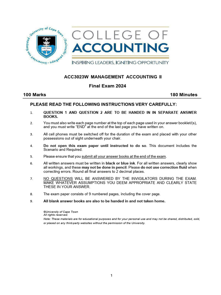 Management Accounting II Final Exam 2024 | PDF | Sneakers | Shoe