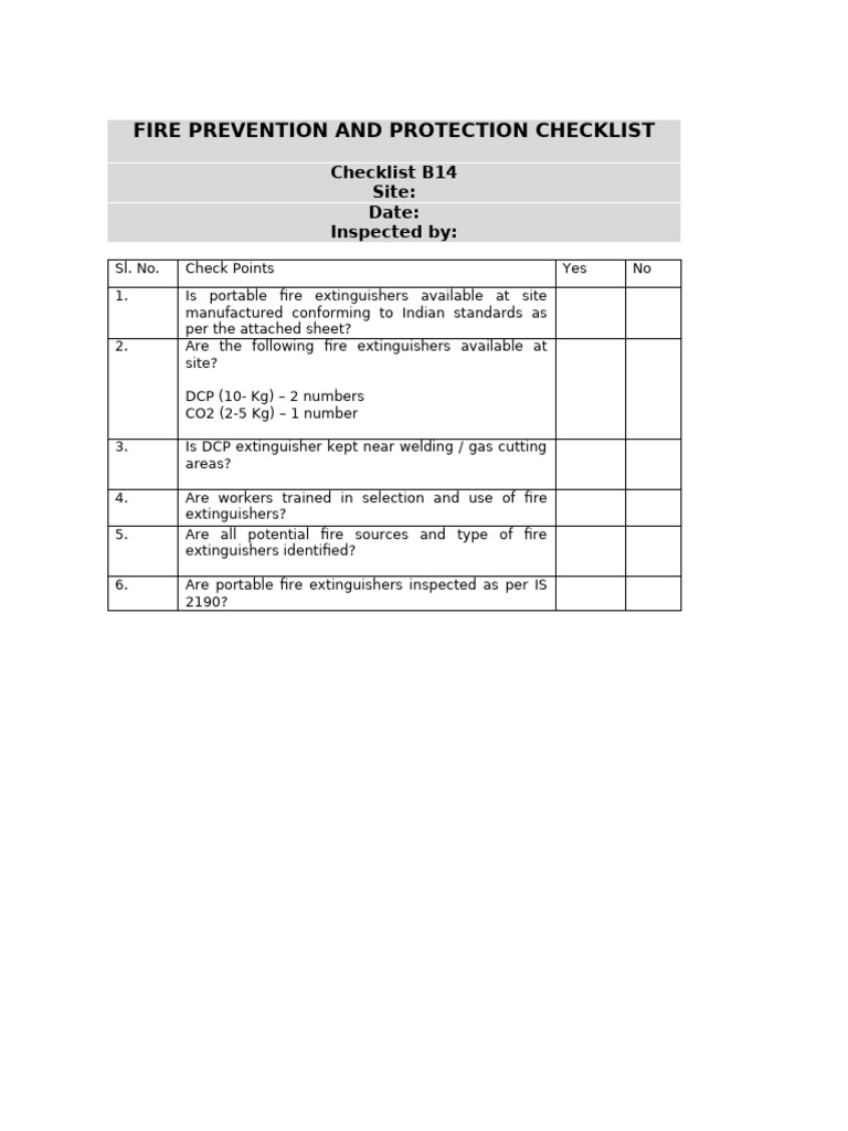 Fire Prevention and Protection Checklist | PDF