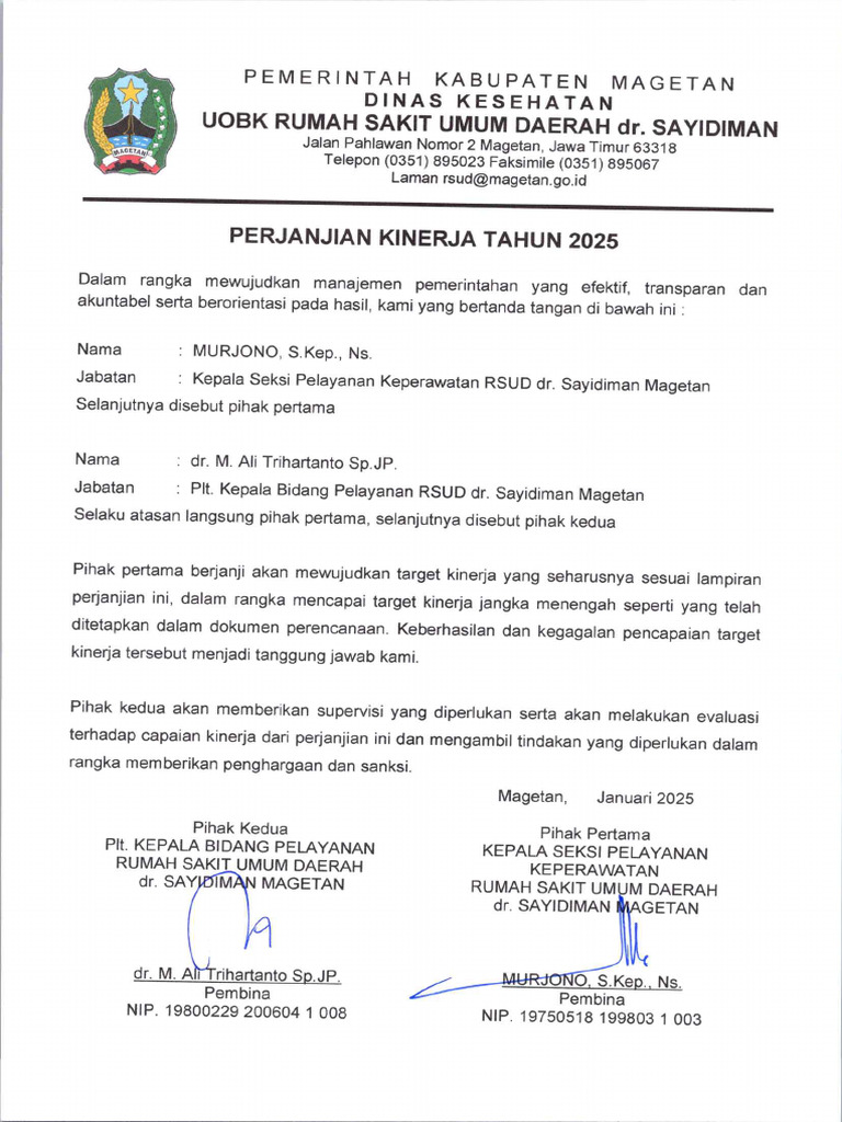 Perjanjian Kinerja Tahun 2025 Pak Murjono Pdf