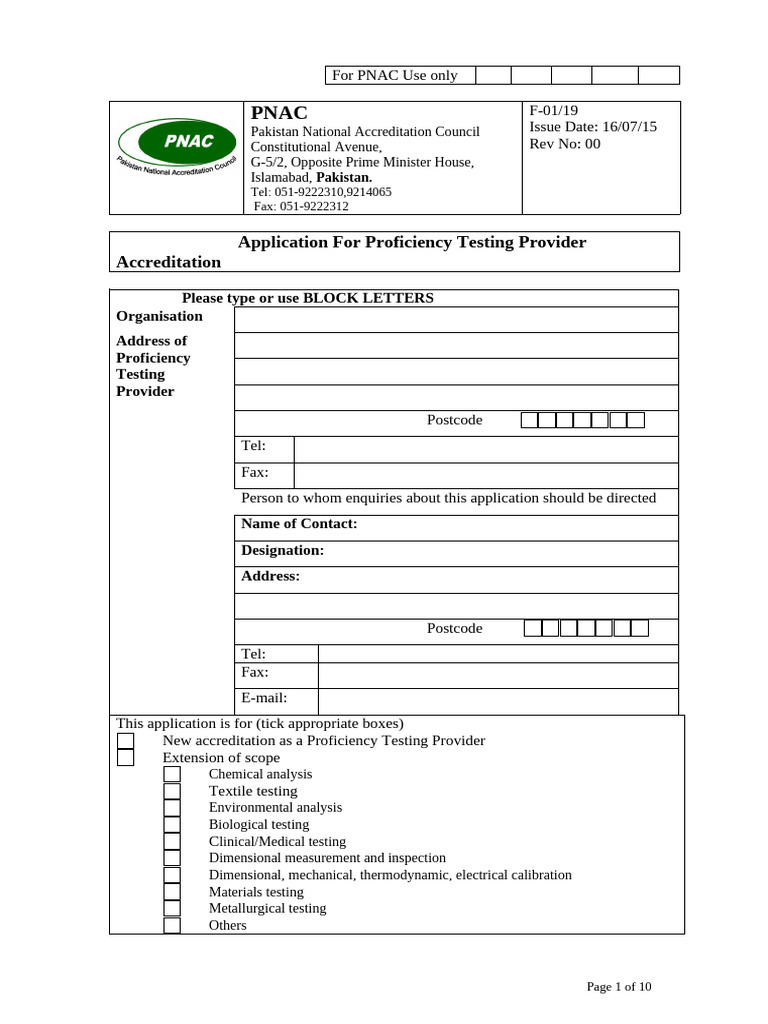 PNAC Proficiency Testing Provider Application | PDF | Calibration