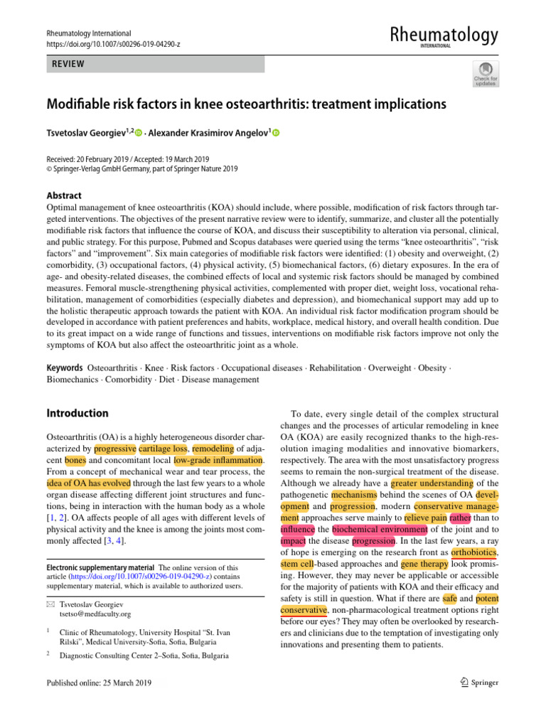 Modifiable Risk Factors in Knee Osteoarthritis 2019 | PDF ...