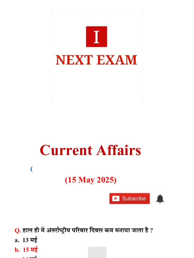 15 May 2025 Current Affairs by NEXT EXAM | PDF