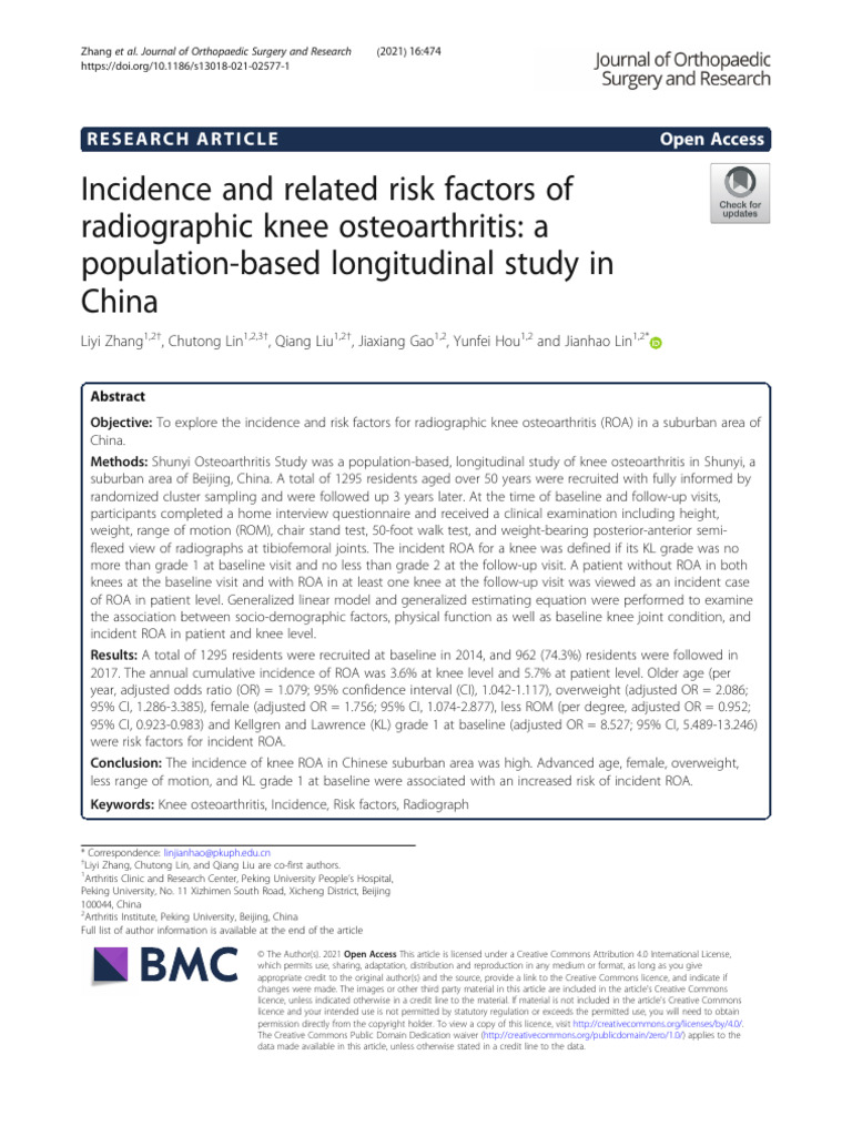 Incidence and Related Risk Factors of Radiographic Knee Osteoarthritis ...