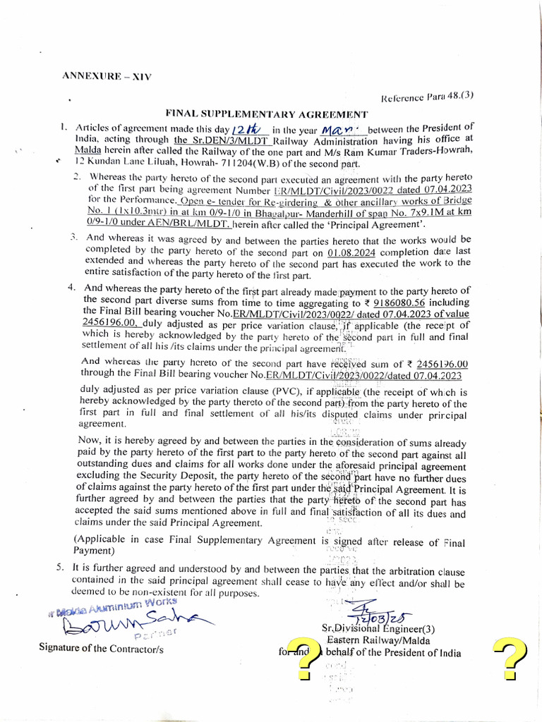 Final Supplementary Agreement for Bridge Works | PDF | Justice | Crime ...