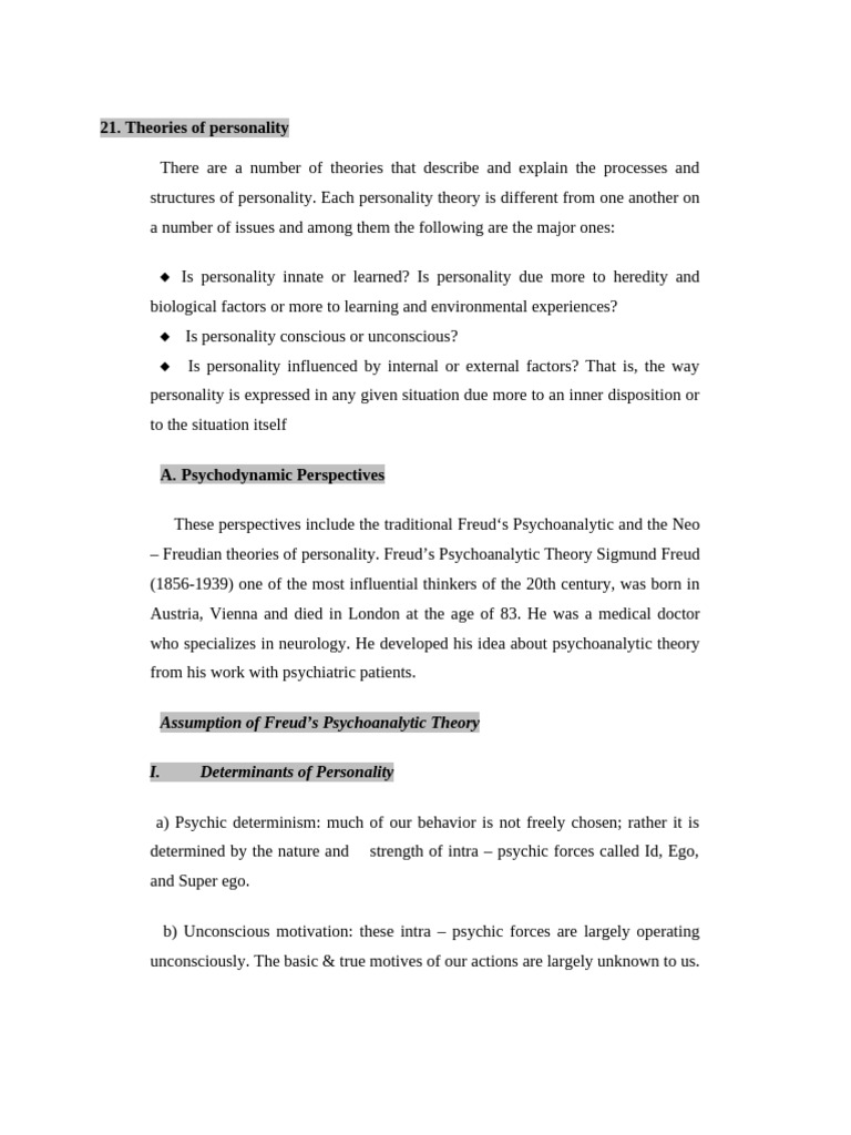 Major Theories of Personality Explained | PDF | Classical Conditioning ...