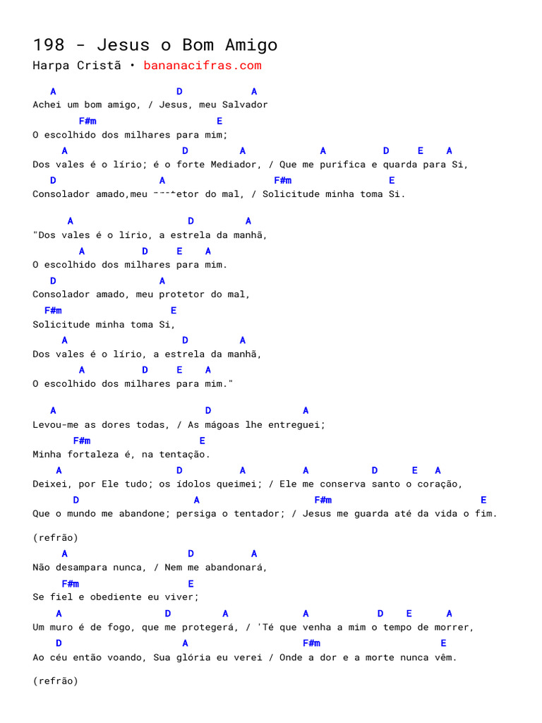 Cifra do Hino 198 - Jesus, o Bom Amigo | PDF