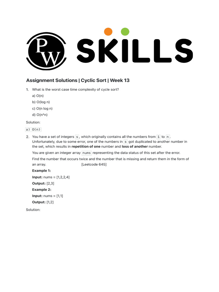Cycle Sort Assignment Solutions | PDF