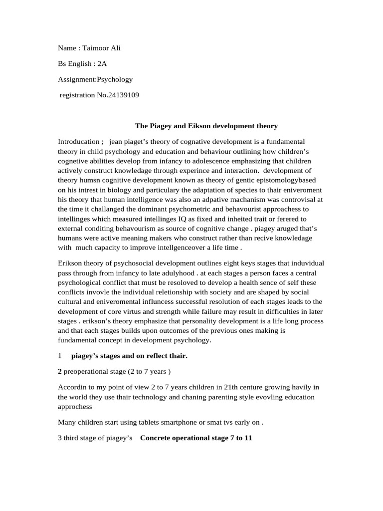 Piaget and Erikson Development Theories | PDF | Developmental ...