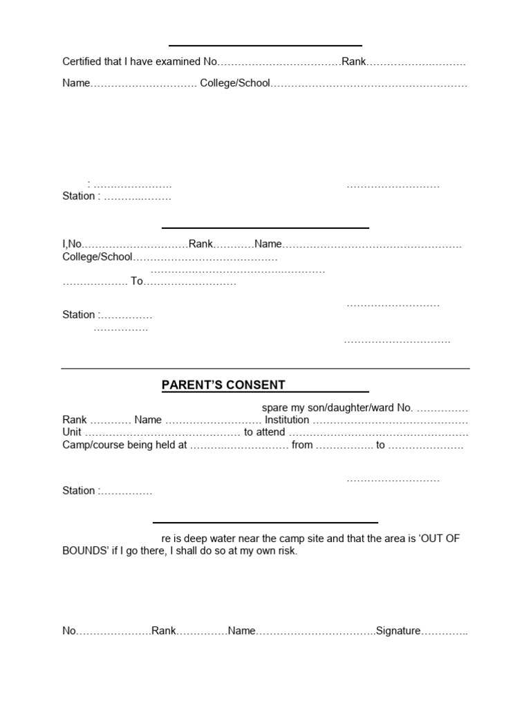 NCC Camp Medical and Consent Forms | PDF