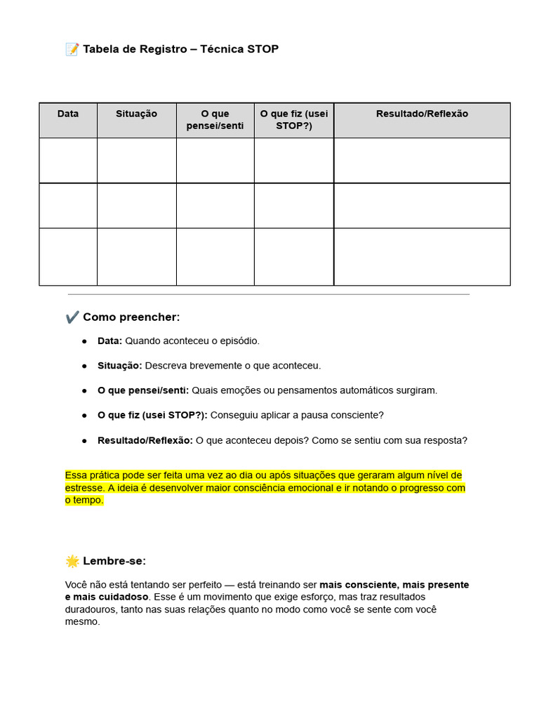 Registro da Técnica STOP | PDF