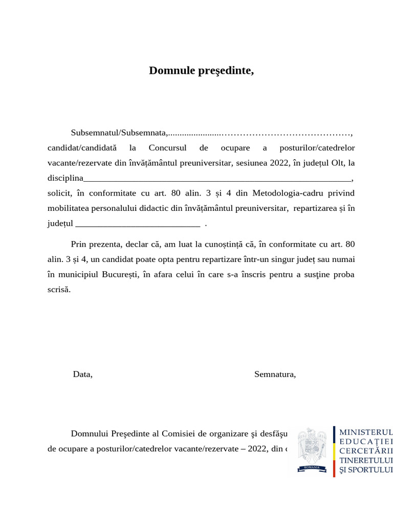 Cerere Solicitare Alt Judet de Repartizare 1 1 | PDF