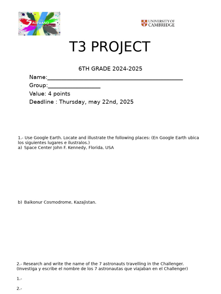 605f7fe2 T3 Project 6th Grade 20242025 | PDF