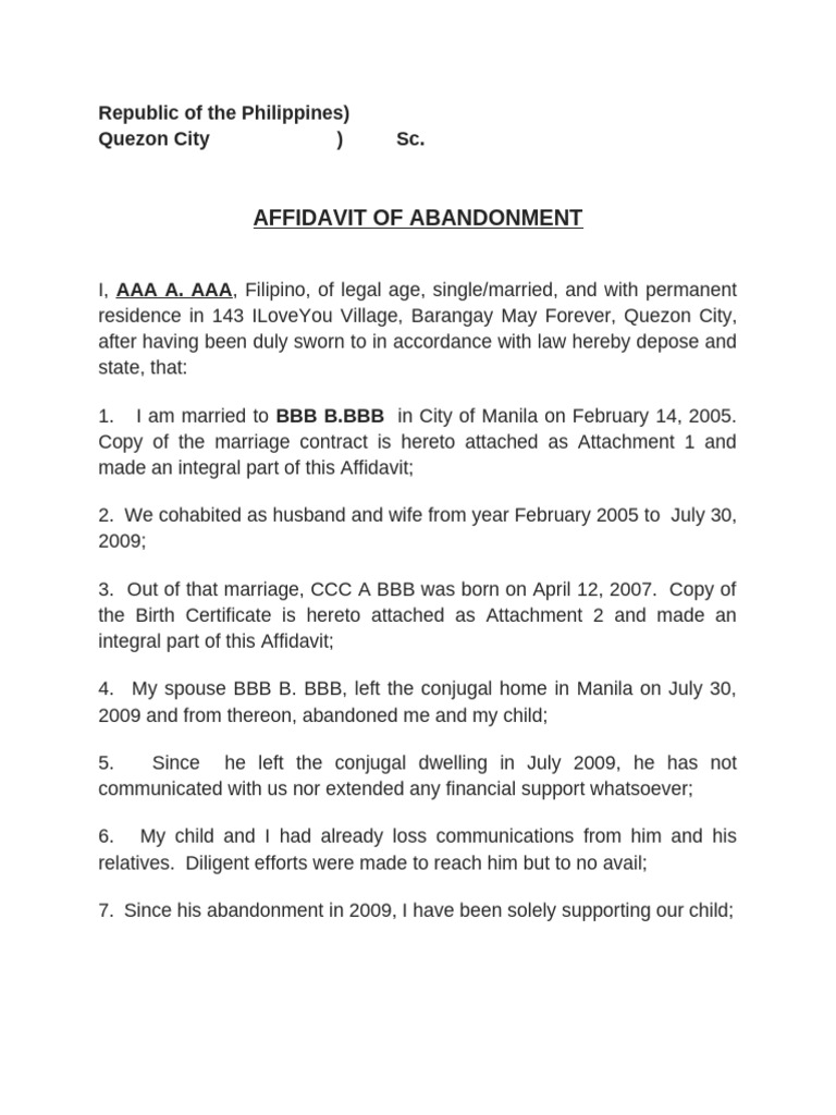 Affidavit of Spousal Abandonment | PDF